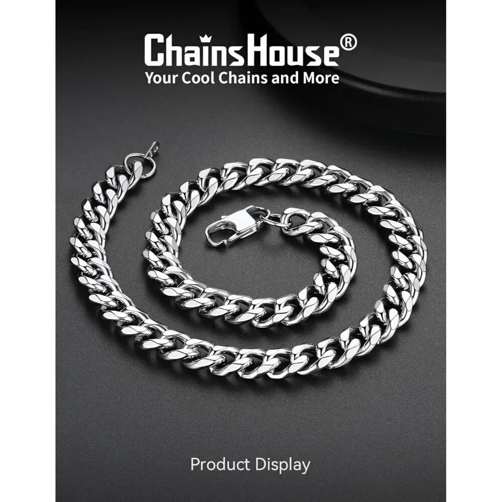 Miami Cuban Link Chain Necklace for Men Gold Plated 12mm-steel Stainless Steel
